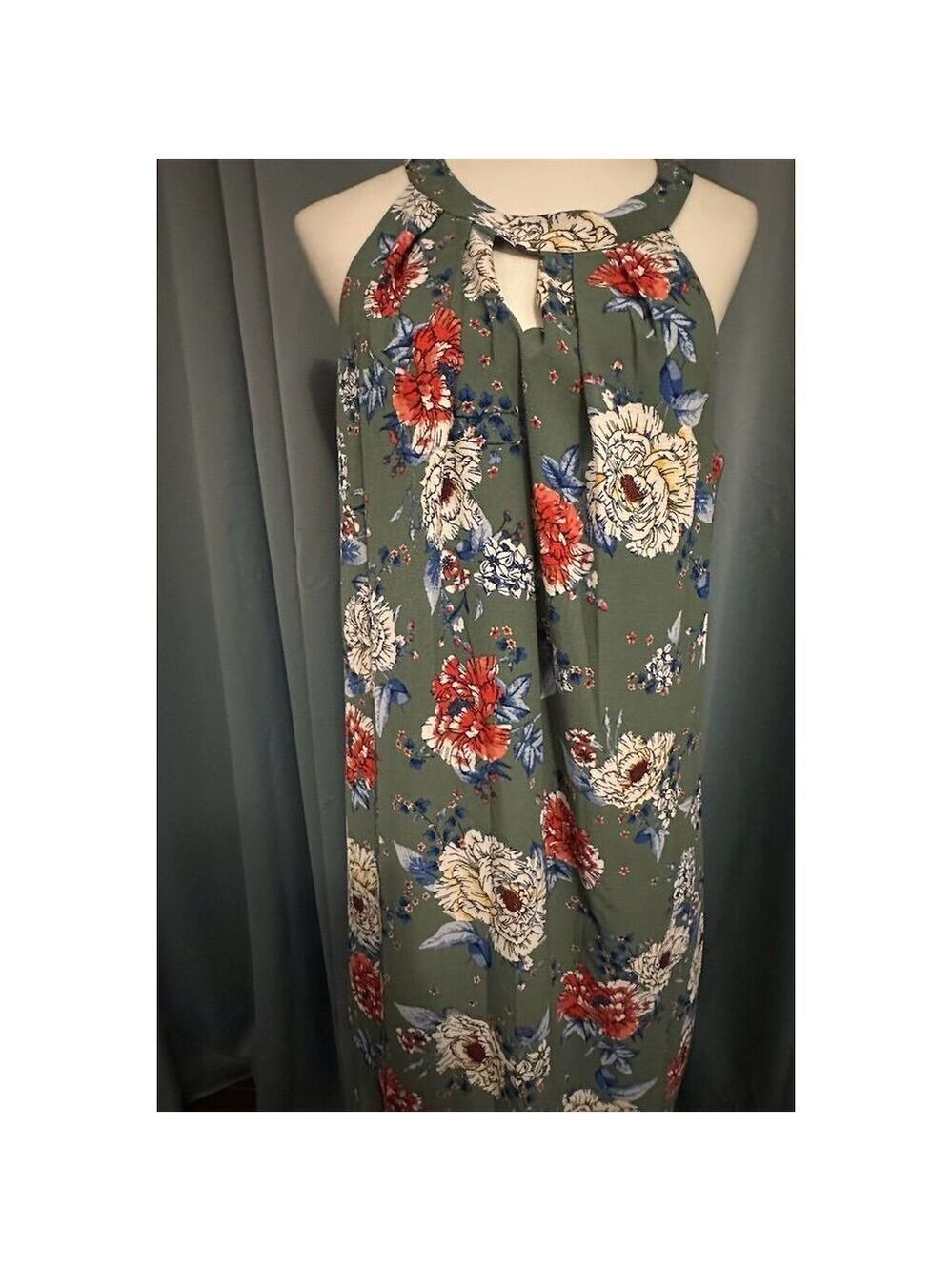 As U Wish Women's Green Floral Halter Knee Length Dress Casual Summer